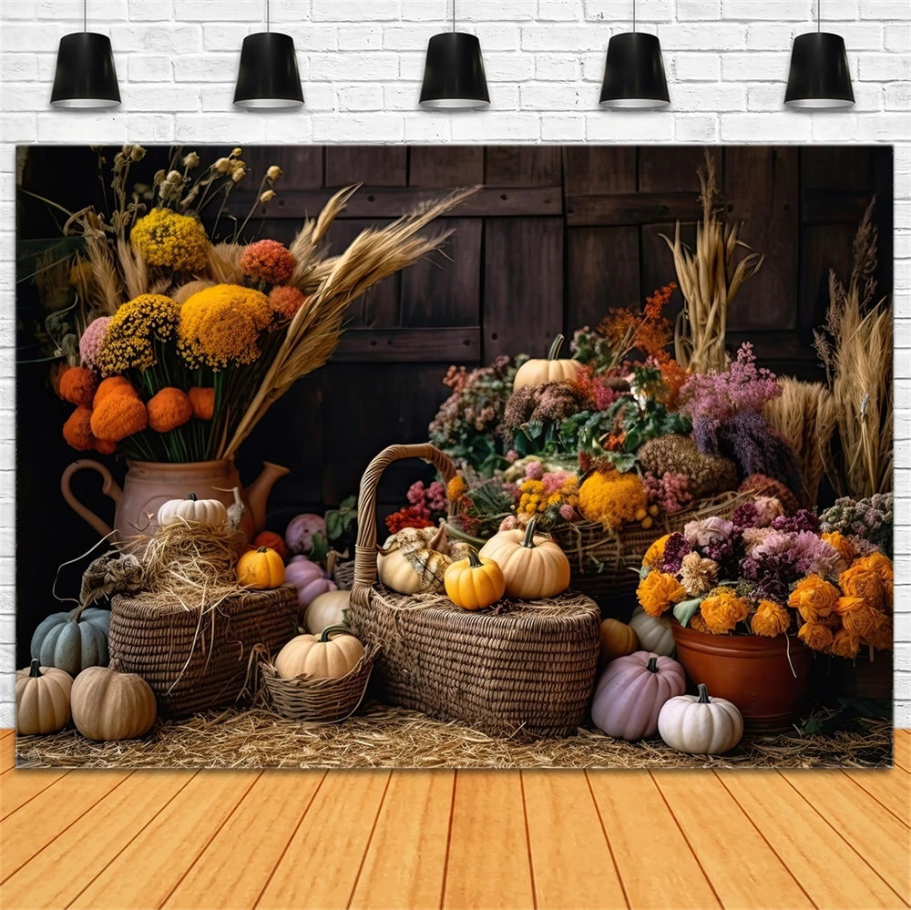 Autumn Pumpkin Reed Flowers Photography Backdrop UK BRP7-126