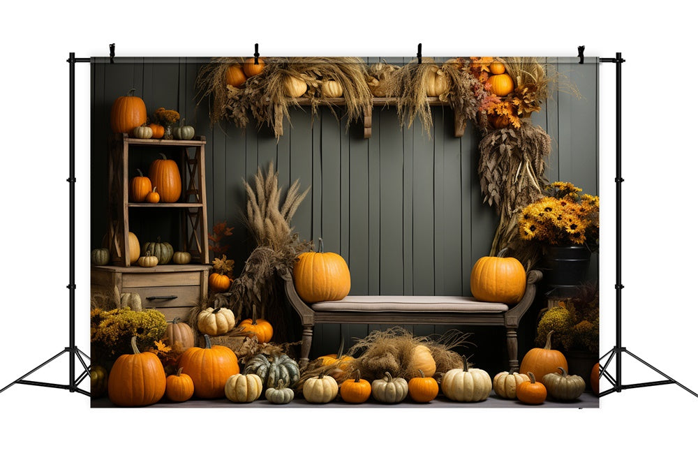 Autumn Pumpkin Shelf Reed Photography Backdrop UK BRP7-127