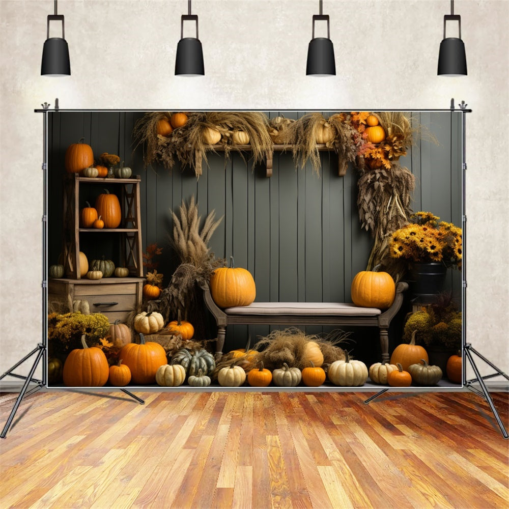 Autumn Pumpkin Shelf Reed Photography Backdrop UK BRP7-127