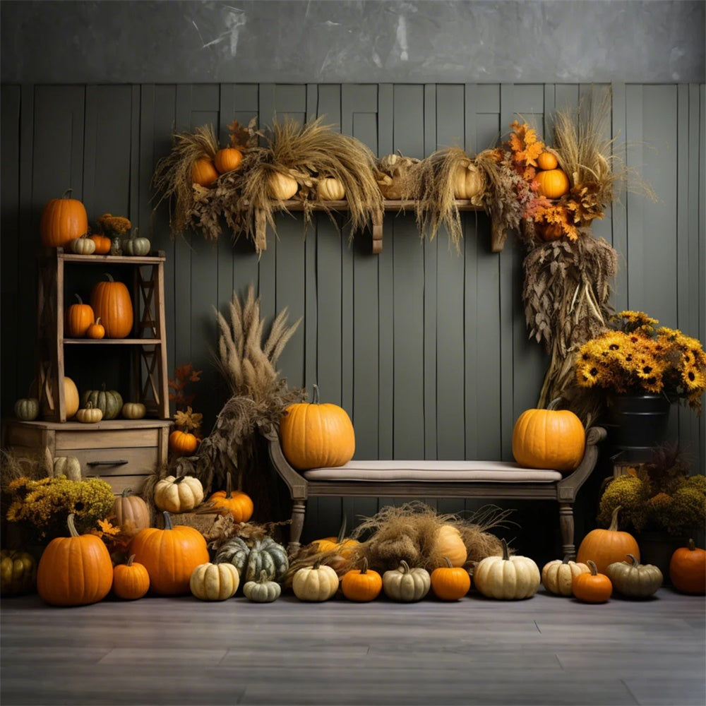 Autumn Pumpkin Shelf Reed Photography Backdrop UK BRP7-127