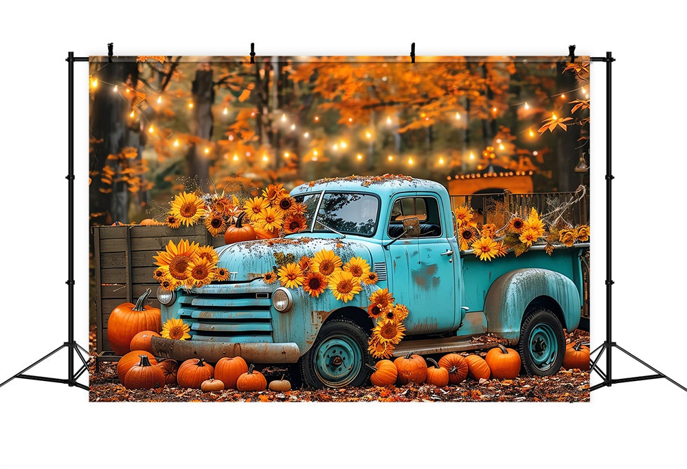 Autumn Blue Truck with Sunflowers Backdrop UK BRP7-130