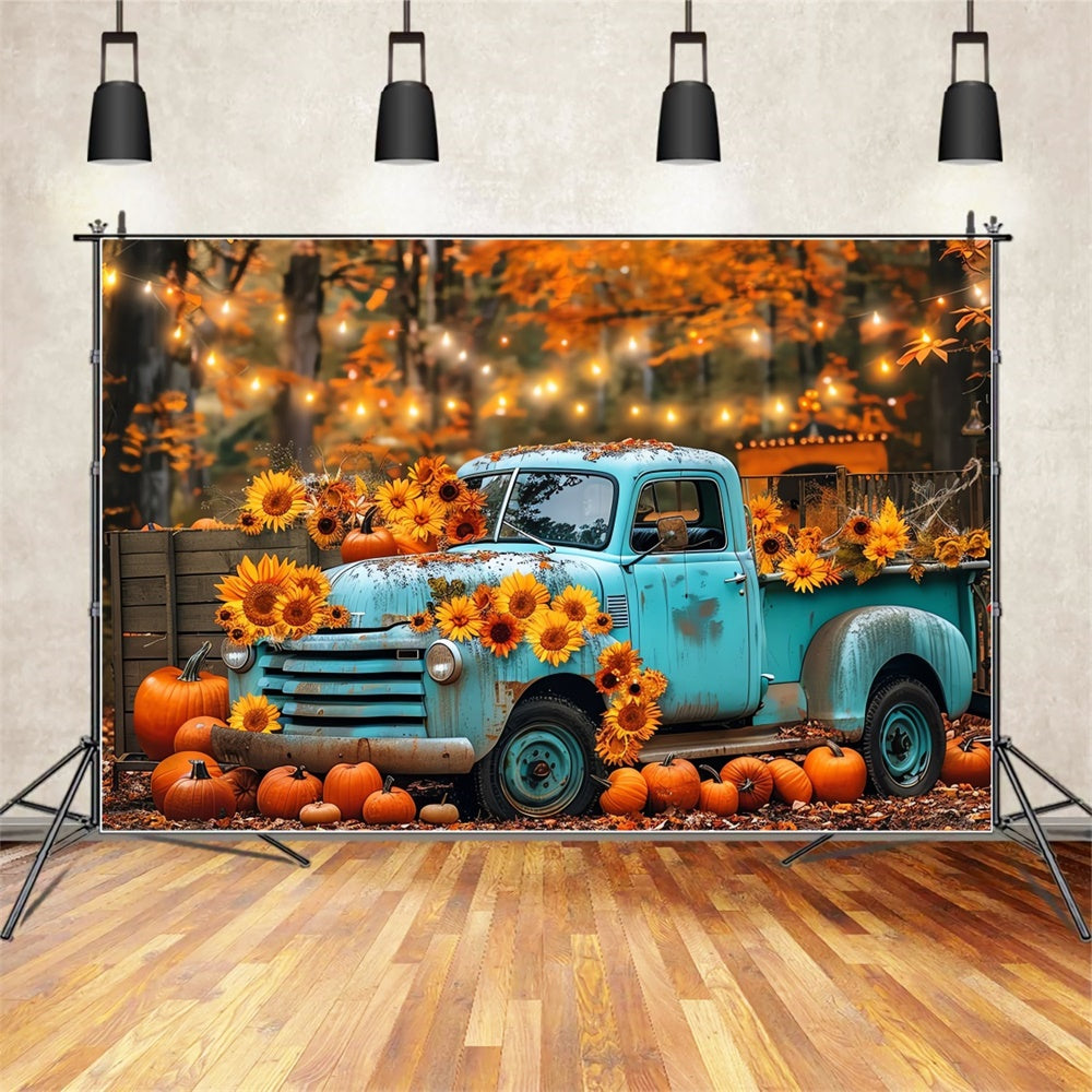 Autumn Blue Truck with Sunflowers Backdrop UK BRP7-130