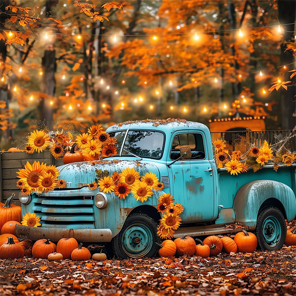 Autumn Blue Truck with Sunflowers Backdrop UK BRP7-130