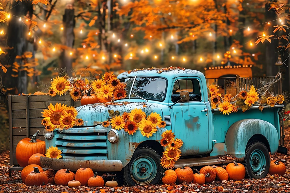 Autumn Blue Truck with Sunflowers Backdrop UK BRP7-130