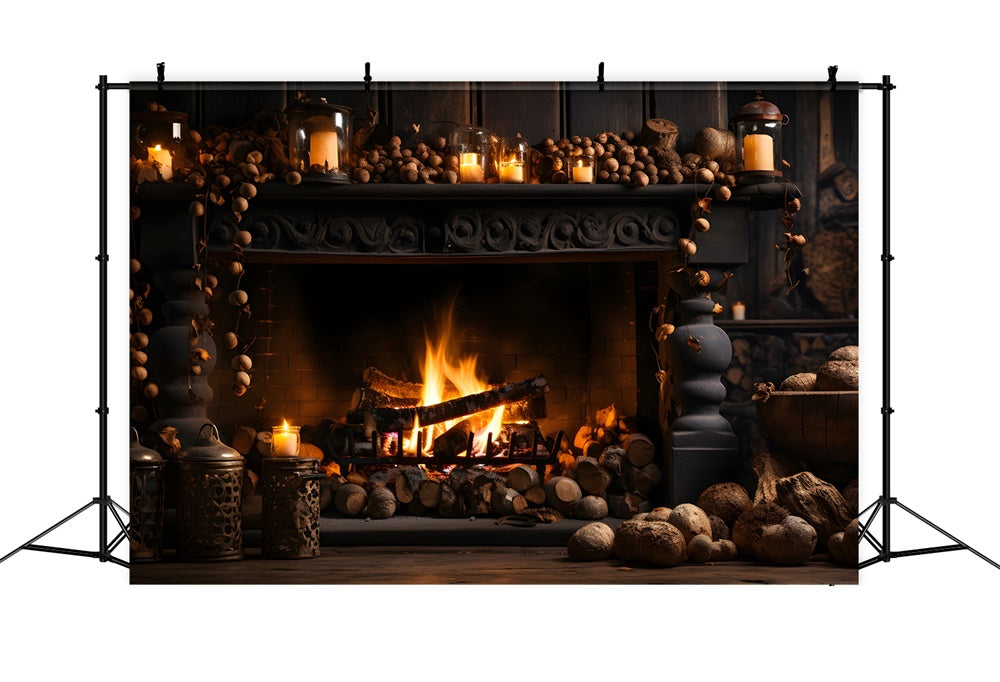 Autumn Black Fireplace and Firewood Backdrop UK BRP7-131