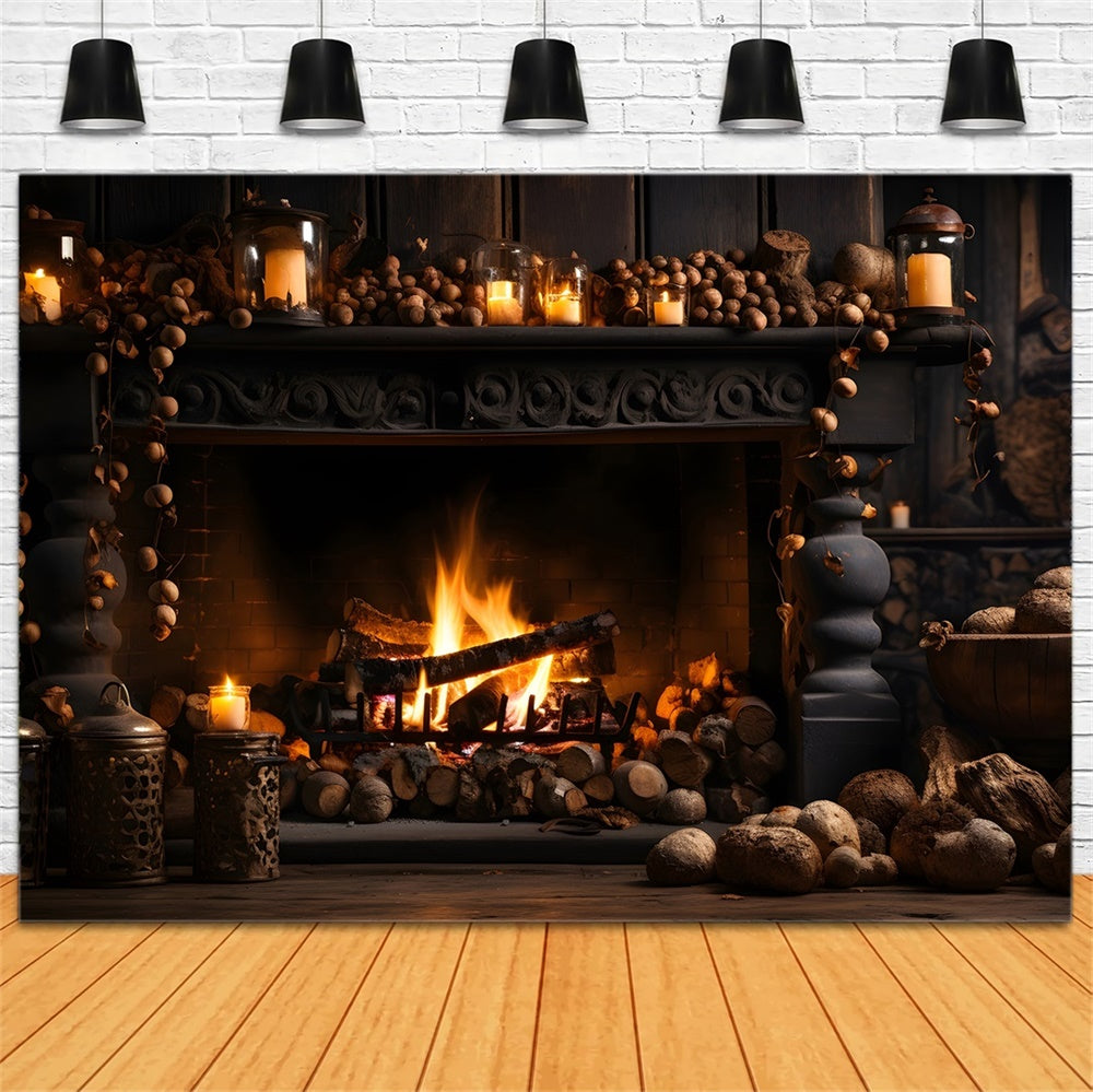 Autumn Black Fireplace and Firewood Backdrop UK BRP7-131