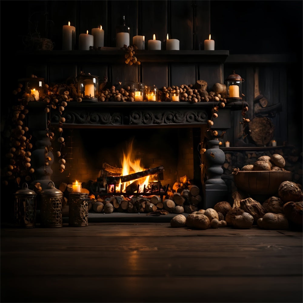 Autumn Black Fireplace and Firewood Backdrop UK BRP7-131