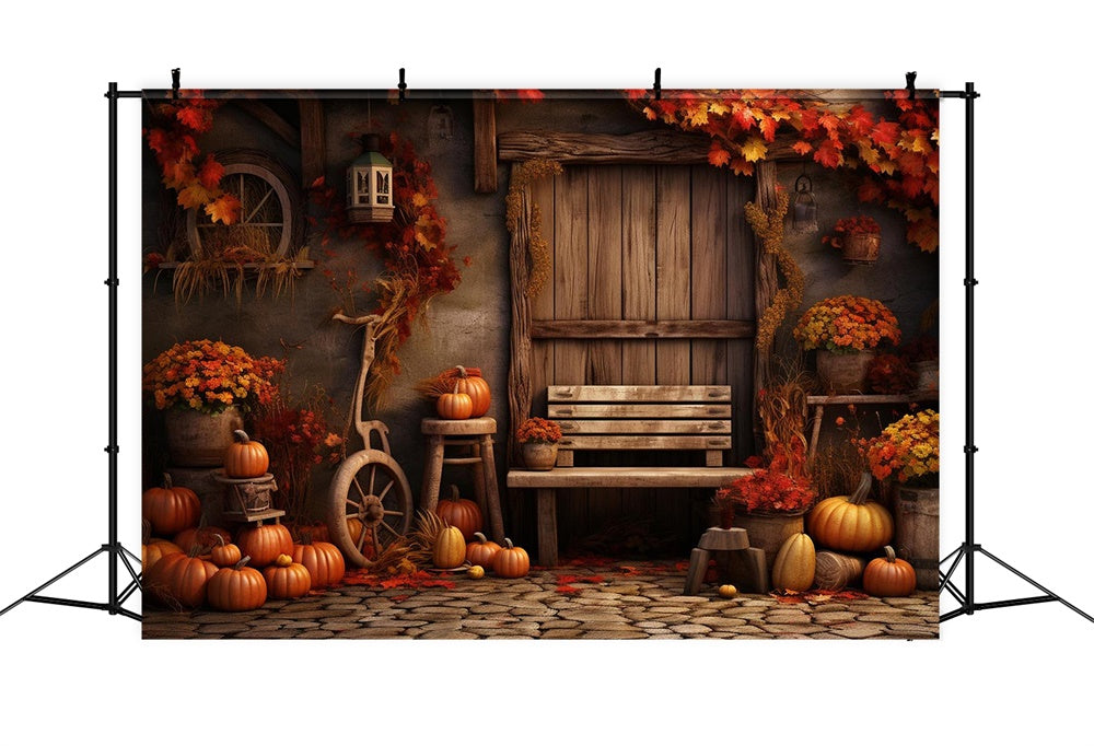 Autumn Maple Leaf Pumpkin Wood Door Backdrop UK BRP7-132