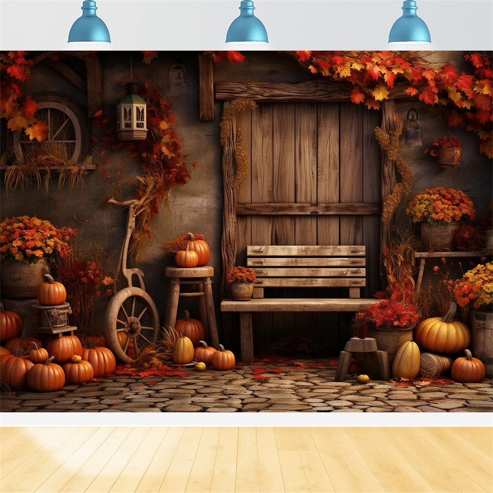 Autumn Maple Leaf Pumpkin Wood Door Backdrop UK BRP7-132