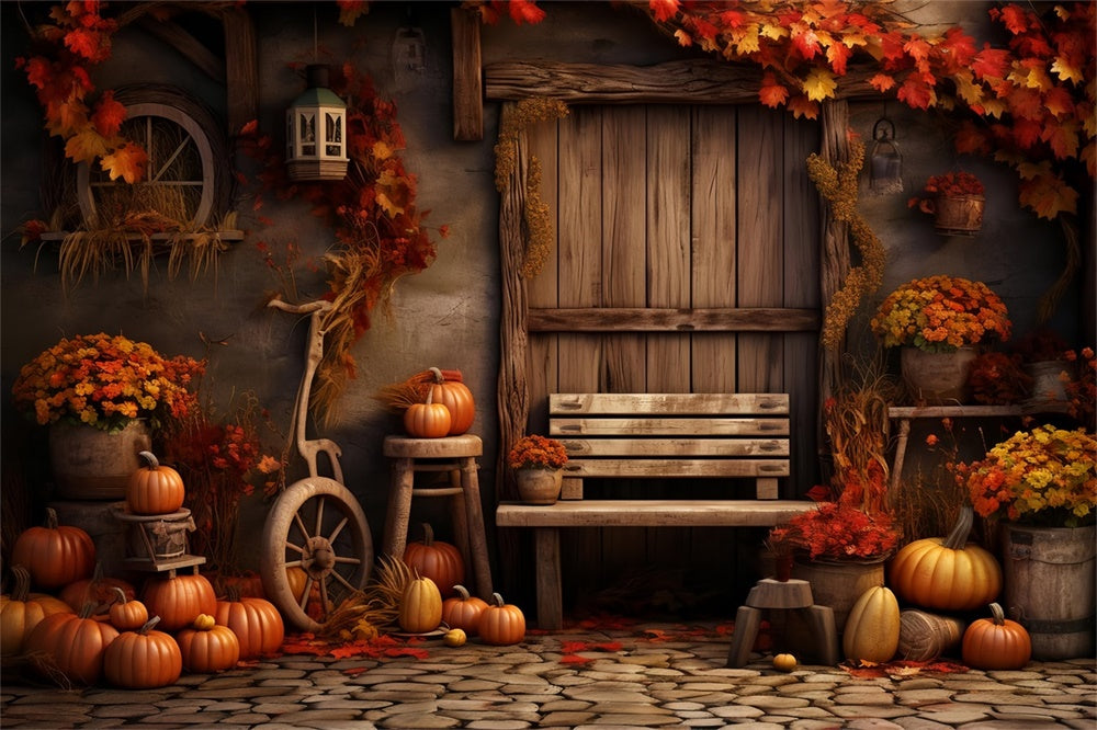 Autumn Maple Leaf Pumpkin Wood Door Backdrop UK BRP7-132