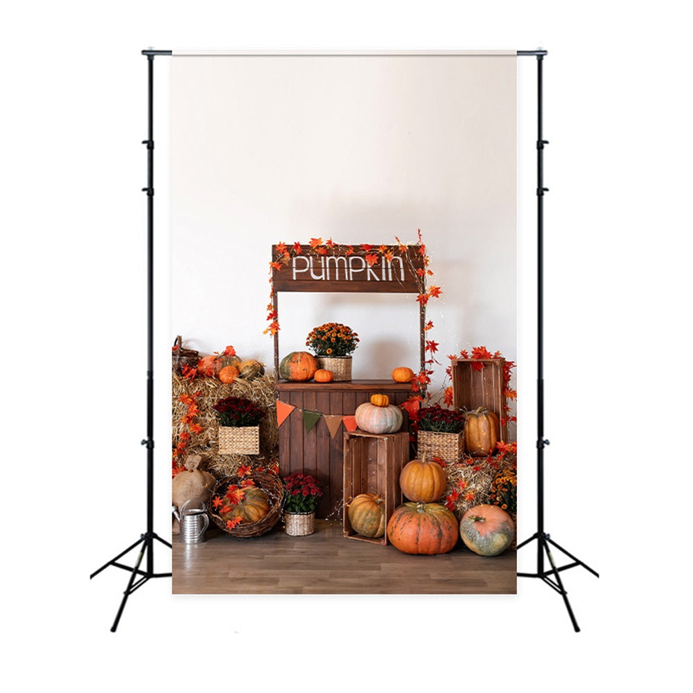 Autumn Pumpkin Stand Maple Leaves Backdrop UK BRP7-133