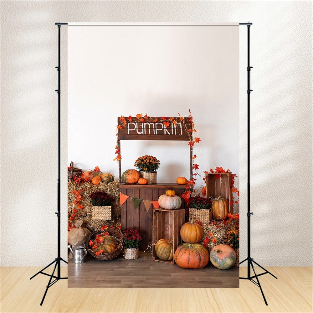 Autumn Pumpkin Stand Maple Leaves Backdrop UK BRP7-133