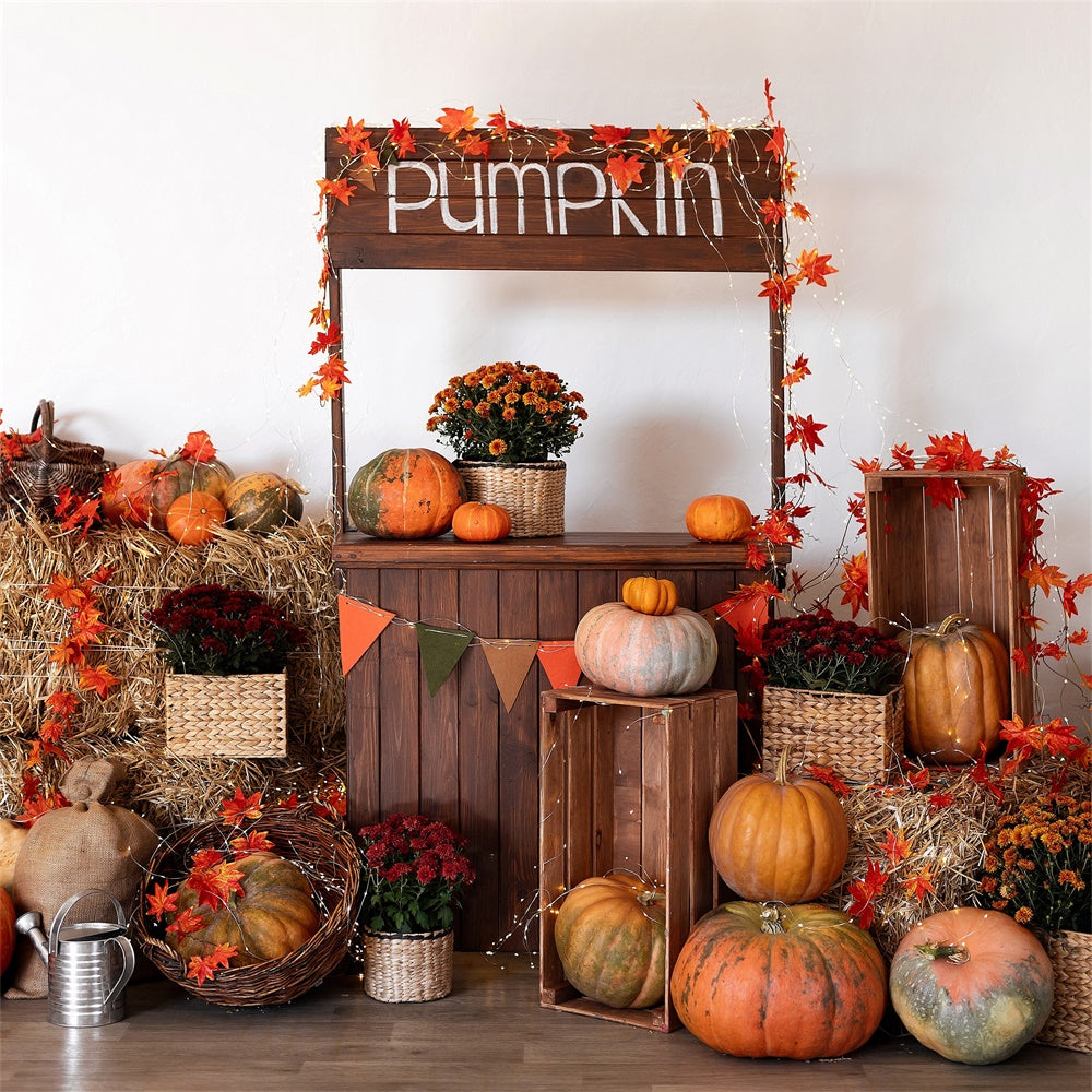 Autumn Pumpkin Stand Maple Leaves Backdrop UK BRP7-133