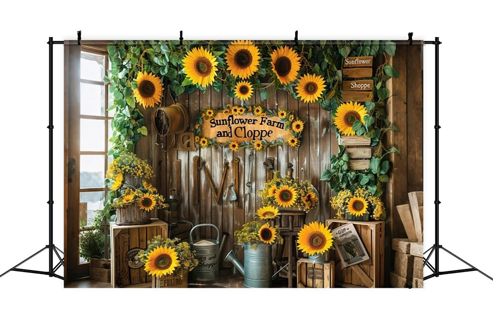 Autumn Sunflower Gift Shop Wood Door Backdrop UK BRP7-134