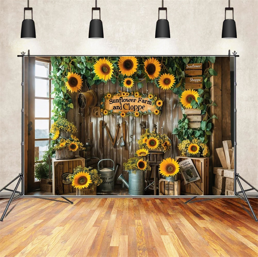 Autumn Sunflower Gift Shop Wood Door Backdrop UK BRP7-134