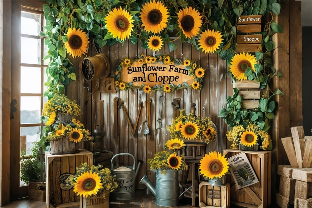 Autumn Sunflower Gift Shop Wood Door Backdrop UK BRP7-134