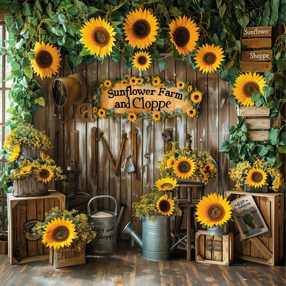 Autumn Sunflower Gift Shop Wood Door Backdrop UK BRP7-134