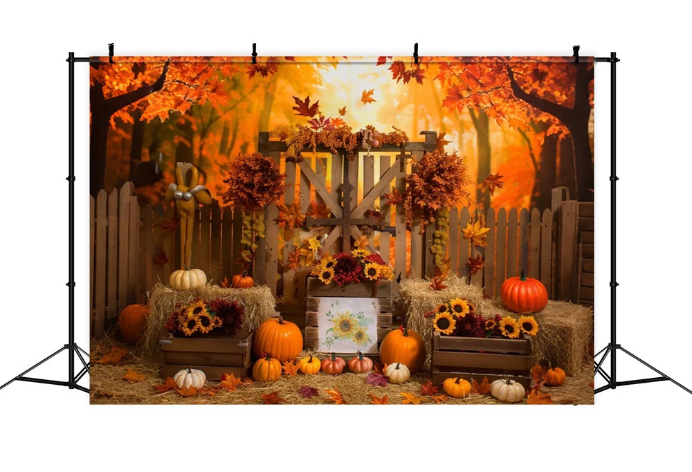 Autumn Maple Forest Fence Pumpkin Backdrop UK BRP7-135