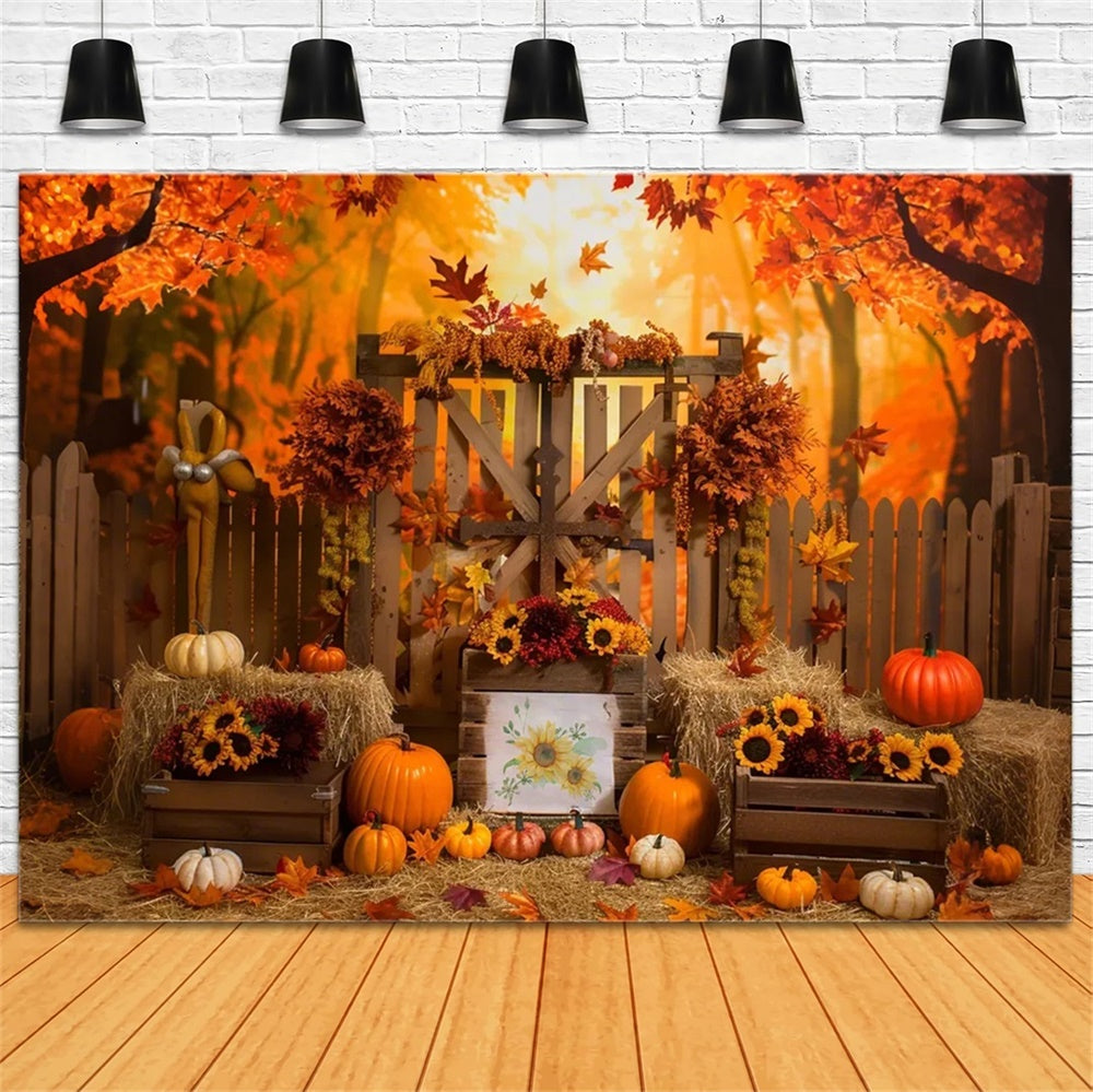 Autumn Maple Forest Fence Pumpkin Backdrop UK BRP7-135