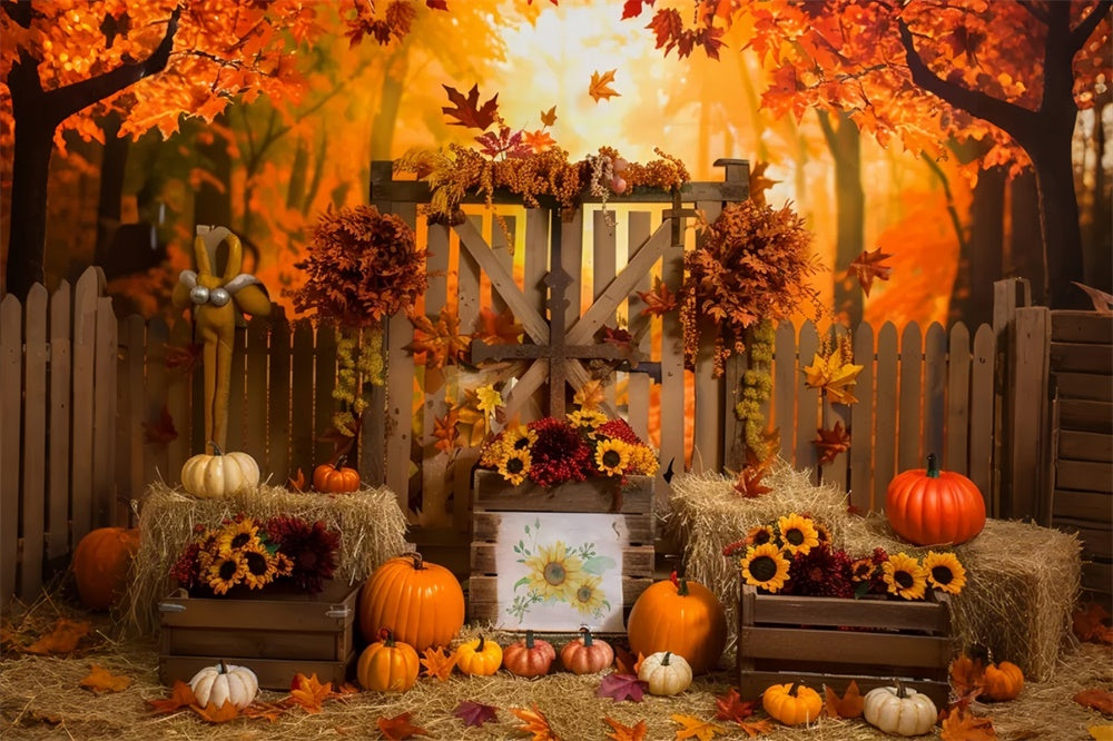 Autumn Maple Forest Fence Pumpkin Backdrop UK BRP7-135