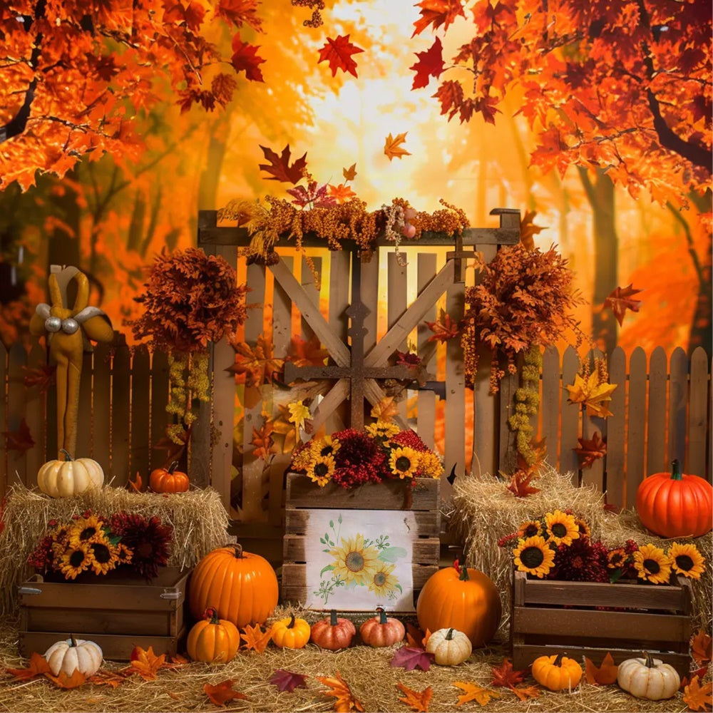 Autumn Maple Forest Fence Pumpkin Backdrop UK BRP7-135