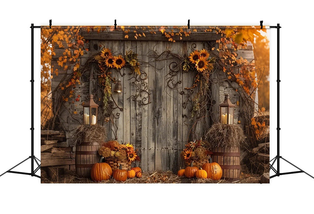 Autumn Wood Door Leaf Pumpkin Backdrop UK BRP7-136