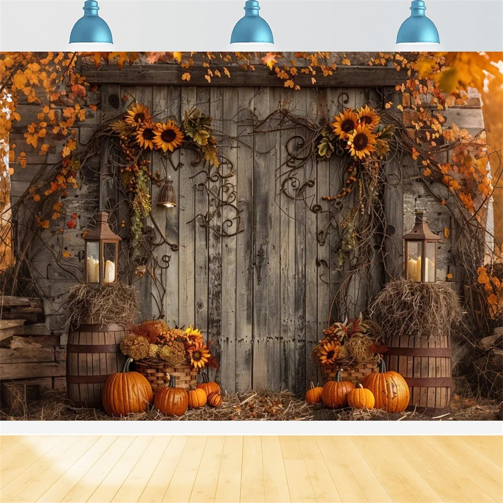 Autumn Wood Door Leaf Pumpkin Backdrop UK BRP7-136