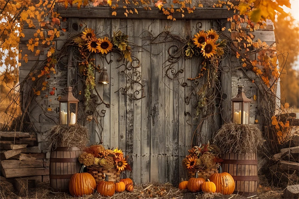 Autumn Wood Door Leaf Pumpkin Backdrop UK BRP7-136