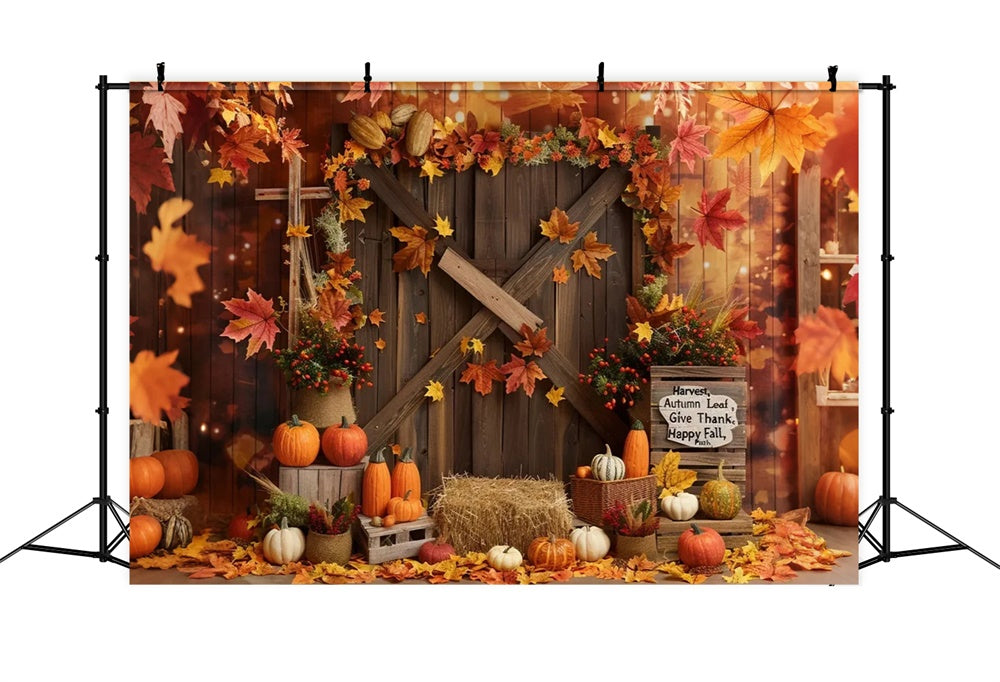 Leaf Barn Door Pumpkin Happy Autumn Backdrop UK BRP7-137