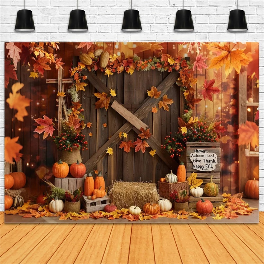 Leaf Barn Door Pumpkin Happy Autumn Backdrop UK BRP7-137