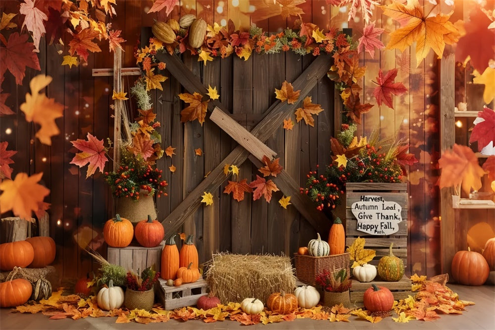 Leaf Barn Door Pumpkin Happy Autumn Backdrop UK BRP7-137