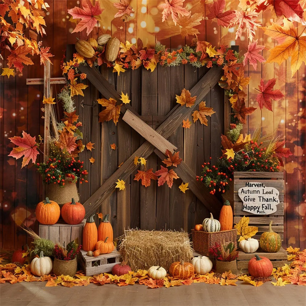 Leaf Barn Door Pumpkin Happy Autumn Backdrop UK BRP7-137