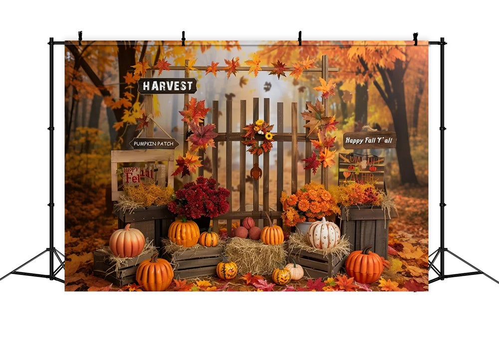 Autumn Forest Fence Pumpkin Patch Backdrop UK BRP7-138