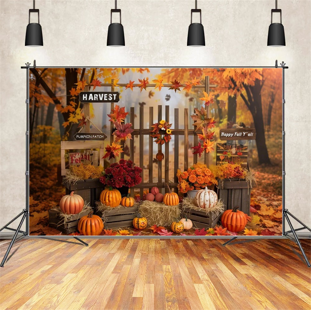 Autumn Forest Fence Pumpkin Patch Backdrop UK BRP7-138