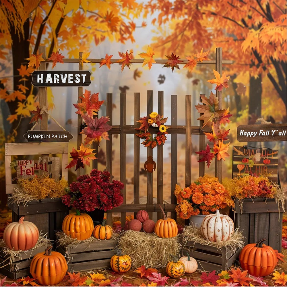 Autumn Forest Fence Pumpkin Patch Backdrop UK BRP7-138