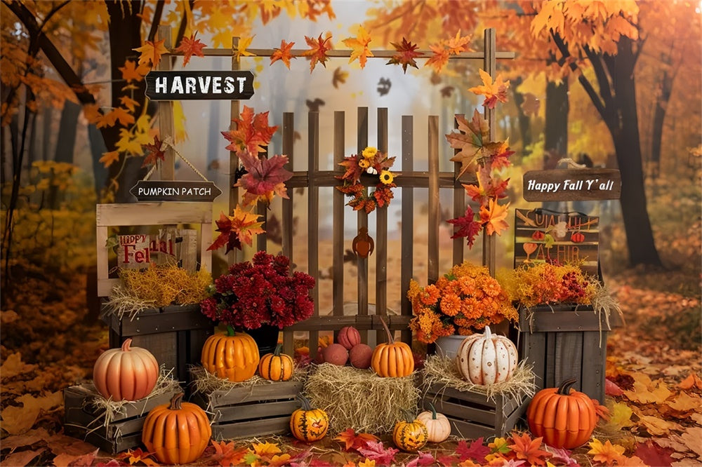 Autumn Forest Fence Pumpkin Patch Backdrop UK BRP7-138