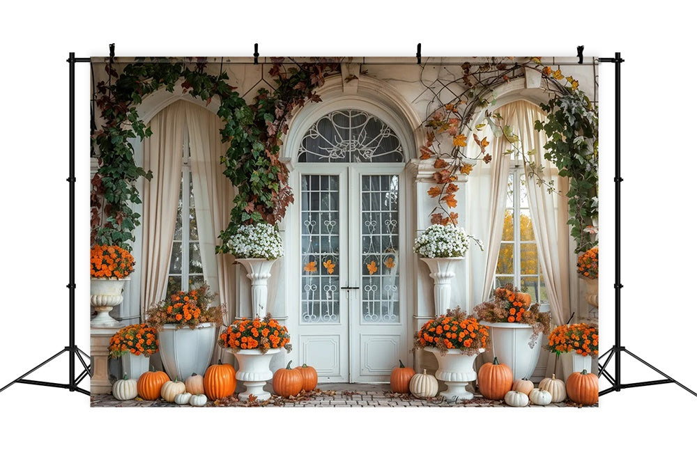 Autumn Pumpkin White Arch Door Backdrop UK BRP7-139