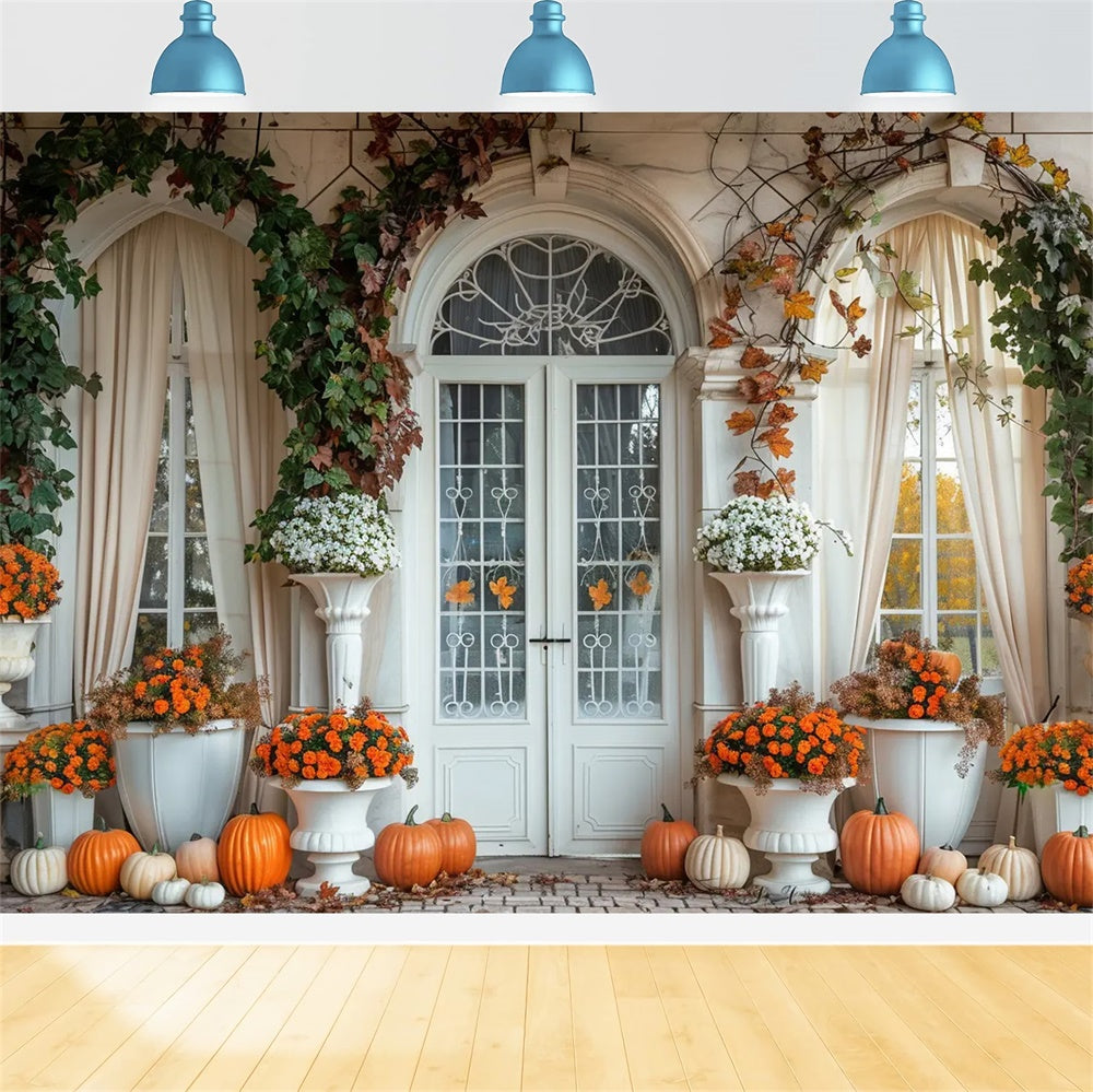 Autumn Pumpkin White Arch Door Backdrop UK BRP7-139