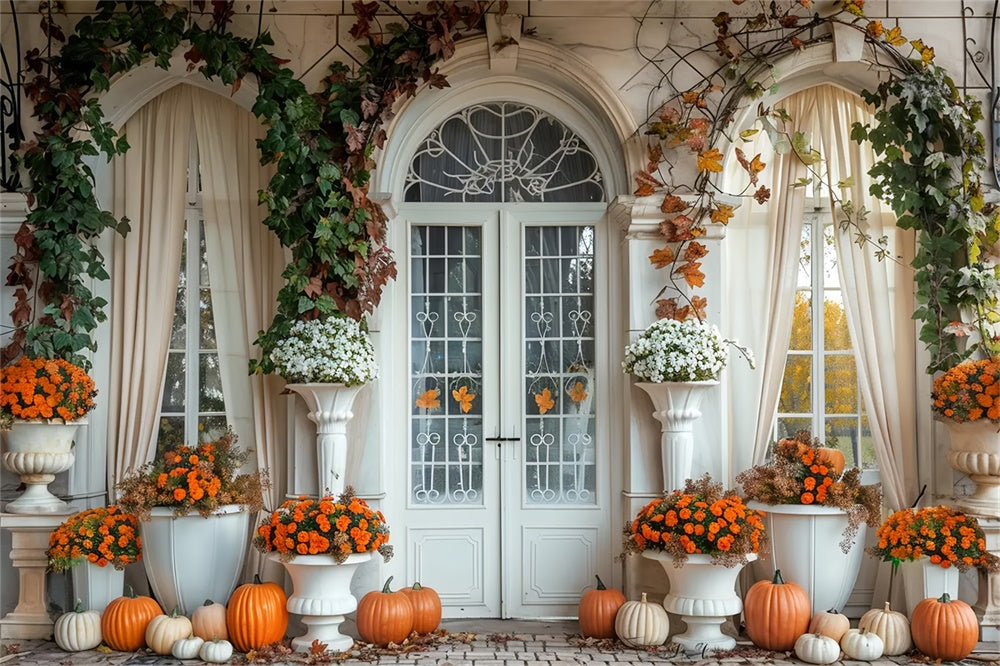 Autumn Pumpkin White Arch Door Backdrop UK BRP7-139