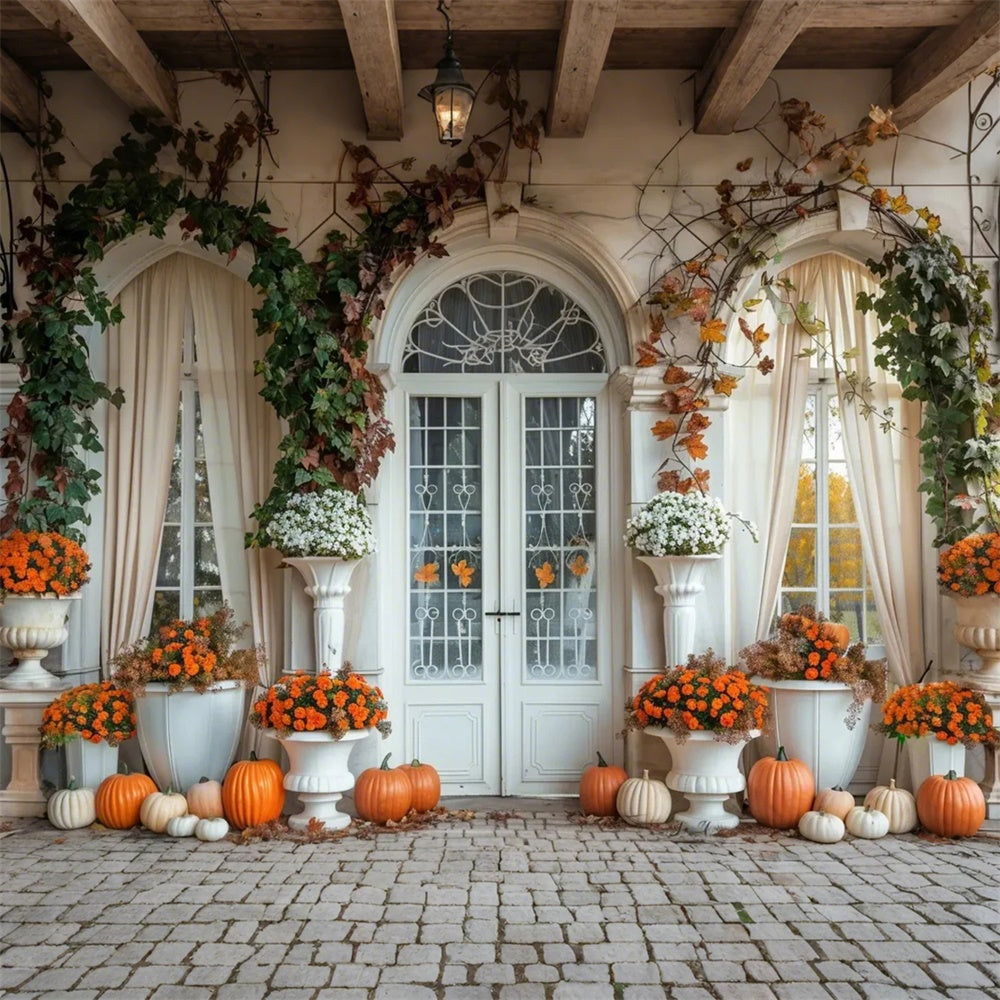 Autumn Pumpkin White Arch Door Backdrop UK BRP7-139