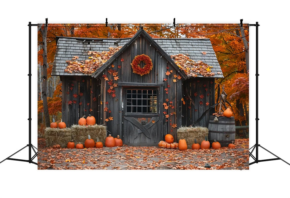 Autumn Wood Pumpkin House Leaves Backdrop UK BRP7-144