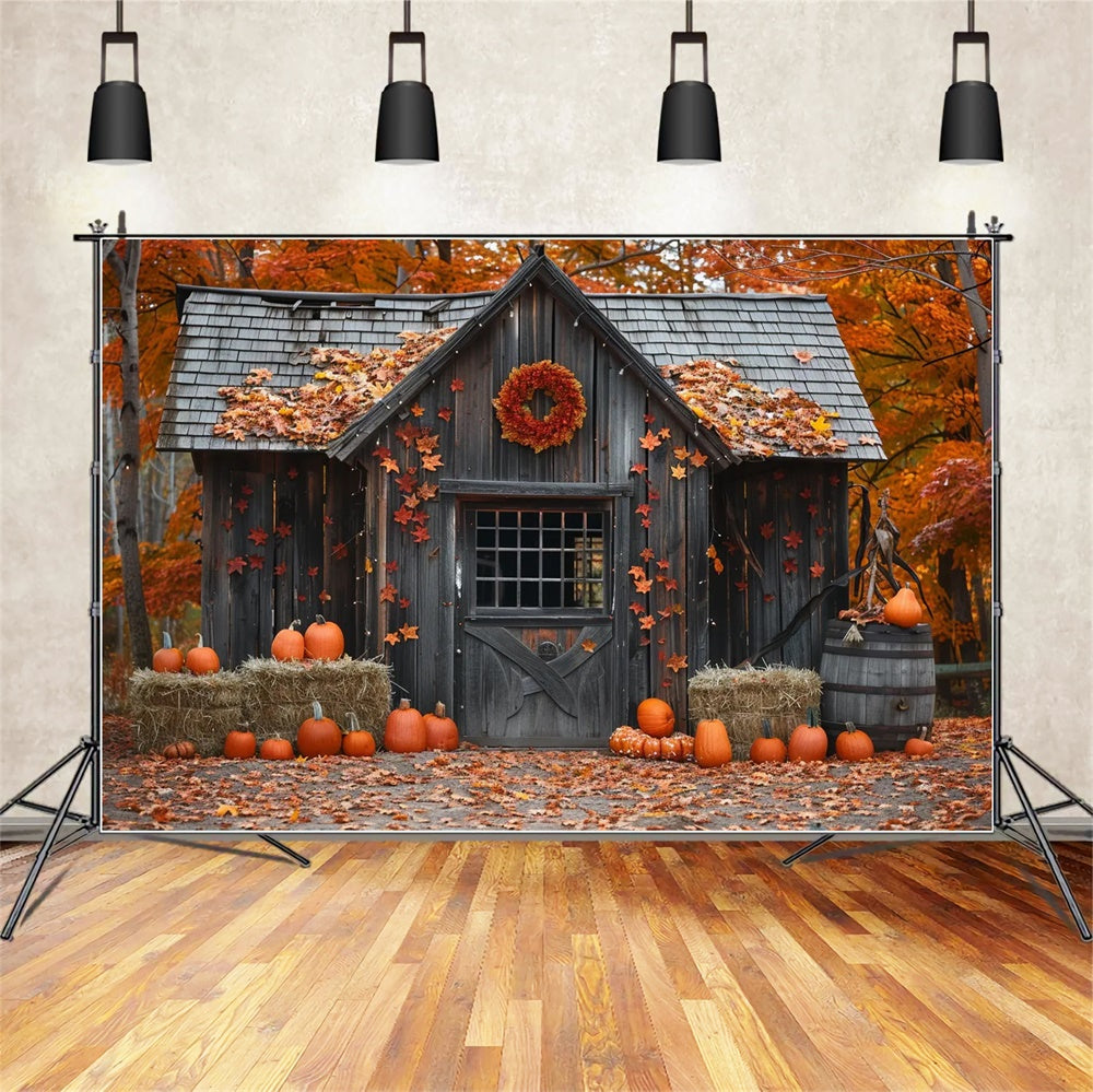 Autumn Wood Pumpkin House Leaves Backdrop UK BRP7-144