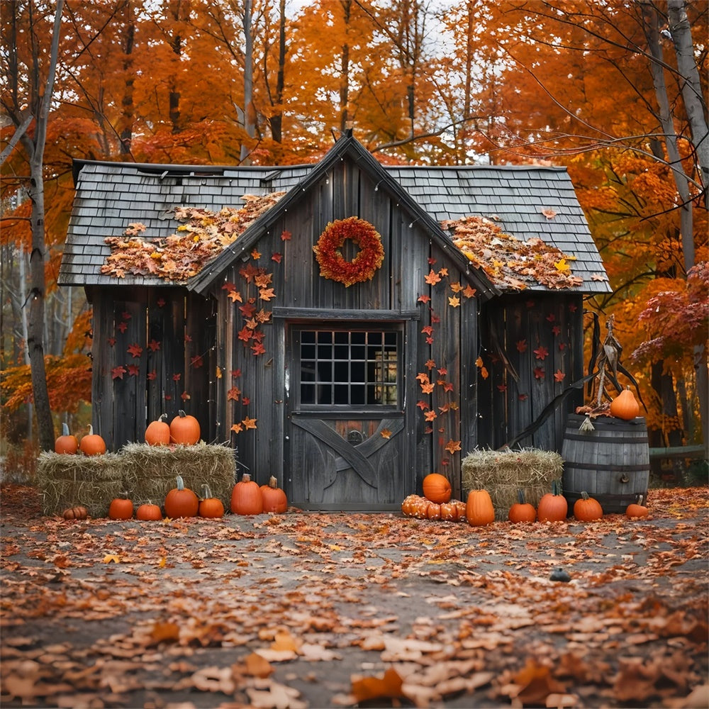 Autumn Wood Pumpkin House Leaves Backdrop UK BRP7-144