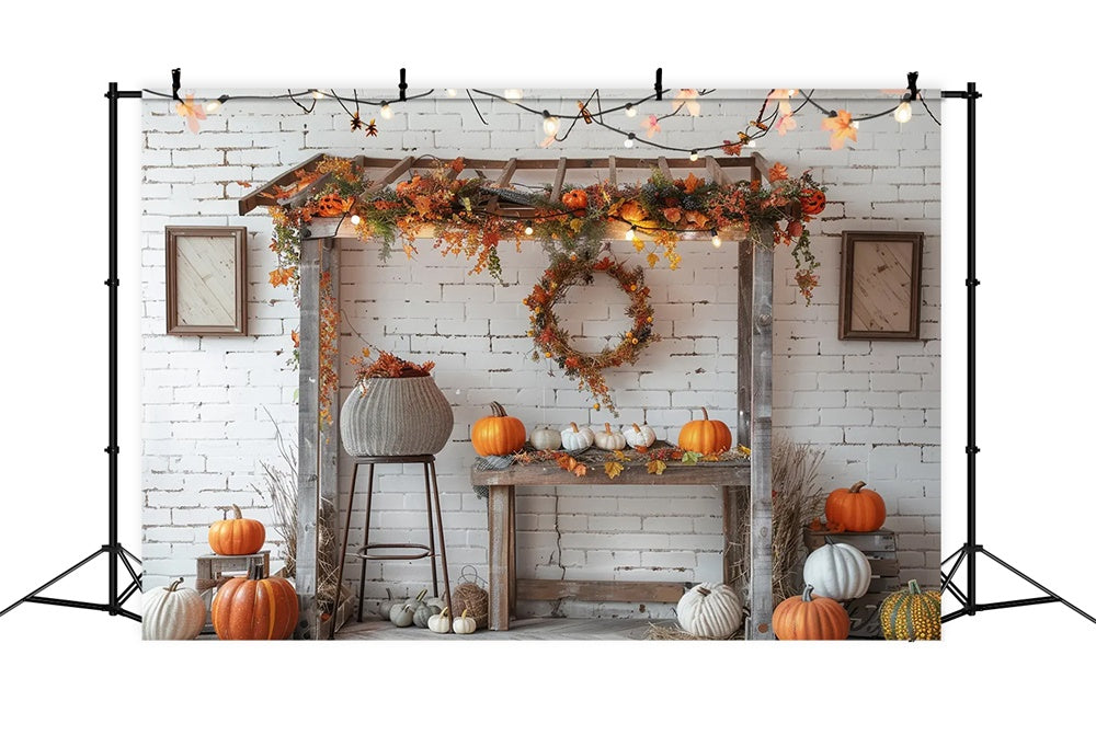 Autumn White Brick Lamp Pumpkin Backdrop UK BRP7-145