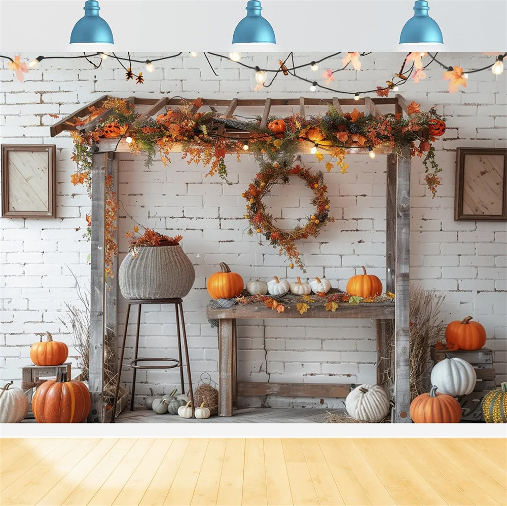 Autumn White Brick Lamp Pumpkin Backdrop UK BRP7-145