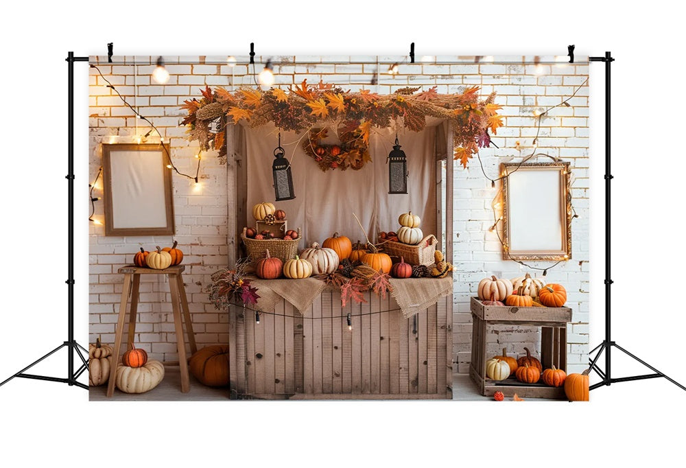 Autumn Pumpkin Shop White Brick Backdrop UK BRP7-146