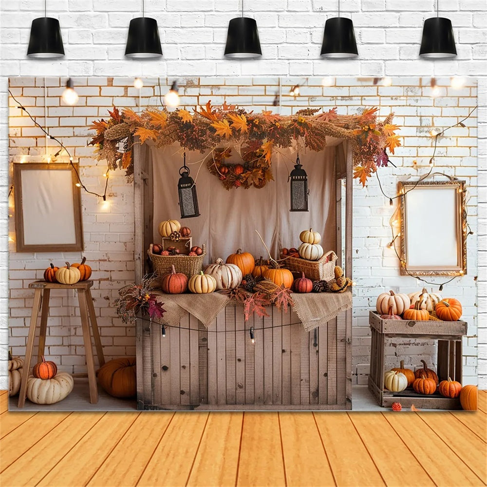 Autumn Pumpkin Shop White Brick Backdrop UK BRP7-146