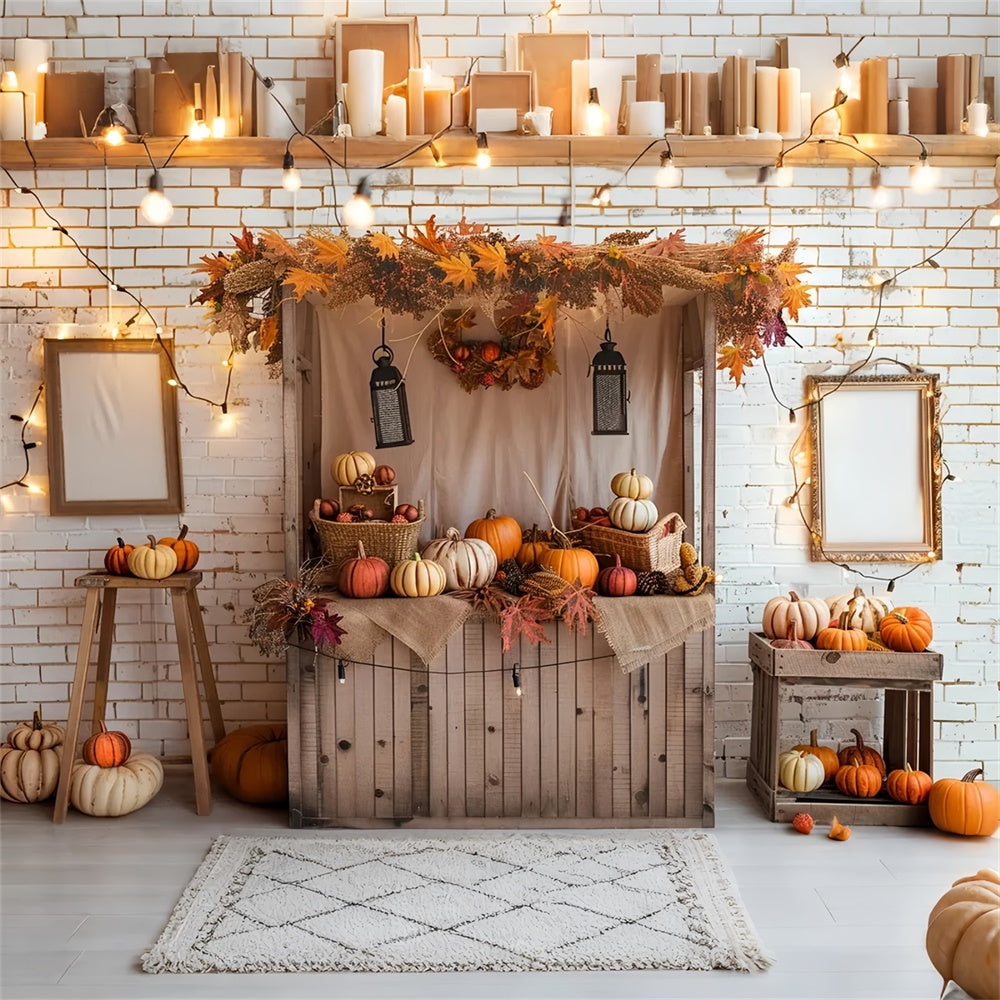 Autumn Pumpkin Shop White Brick Backdrop UK BRP7-146