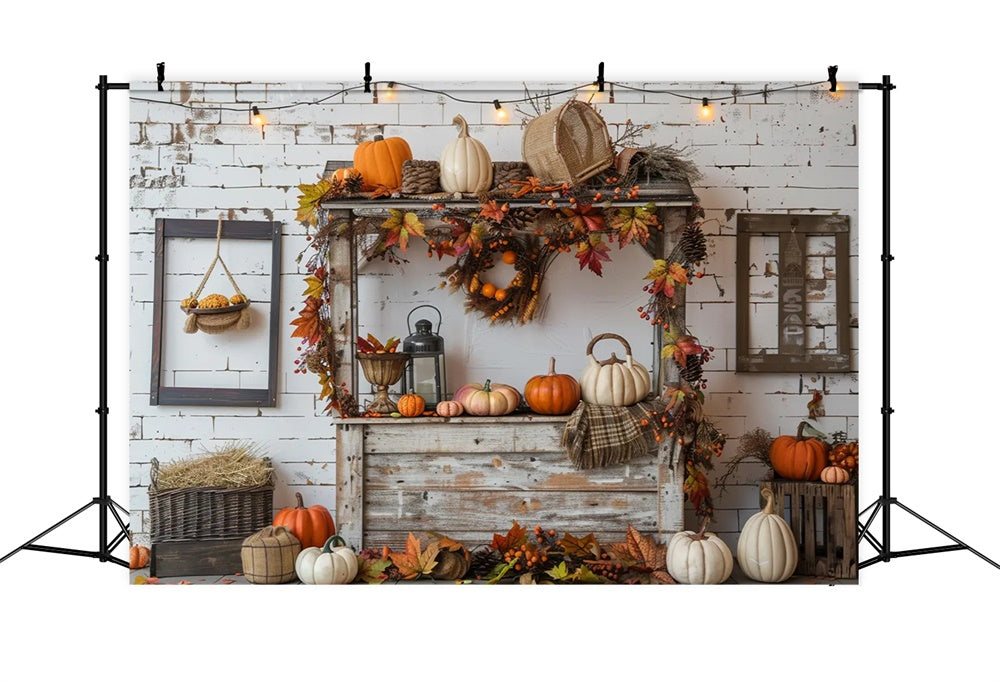 Autumn White Brick Pumpkin Photography Backdrop UK BRP7-147