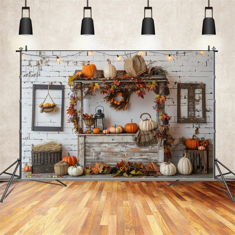 Autumn White Brick Pumpkin Photography Backdrop UK BRP7-147